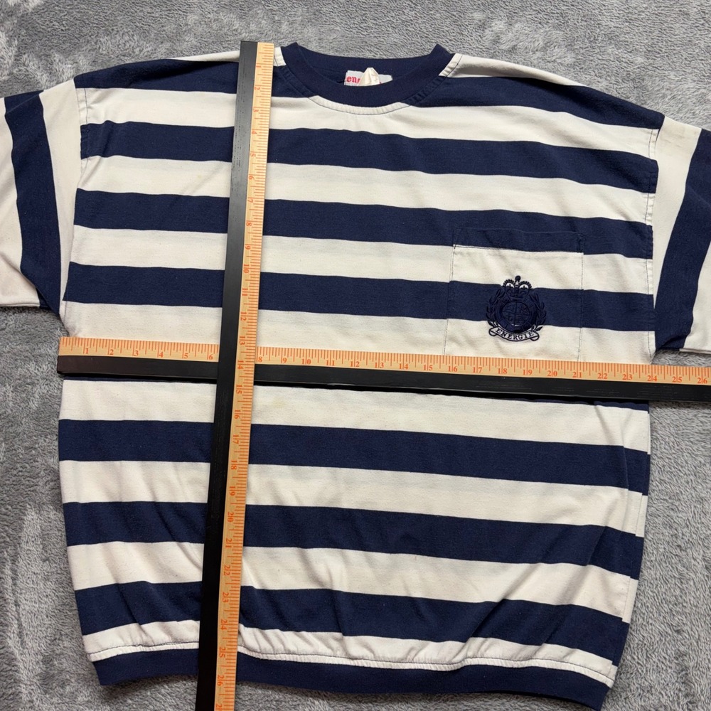 Energie Sweatshirt Mens L Navy Blue White Striped Good Vintage Crest Pocket 610 - Picture 5 of 11